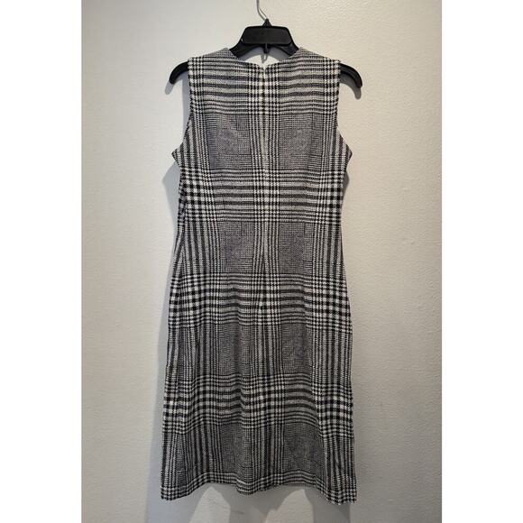 J. McLaughlin Size Small Houndstooth Print Sleeveless Sheath Dress Black White - Picture 2 of 6